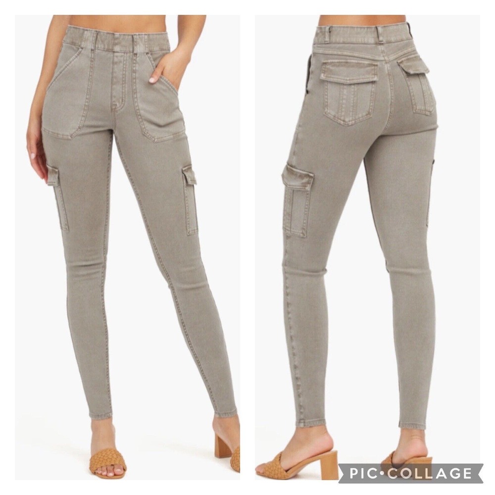 Spanx Stretch Twill Ankle Cargo Pants Desert Dune Size Medium Tall